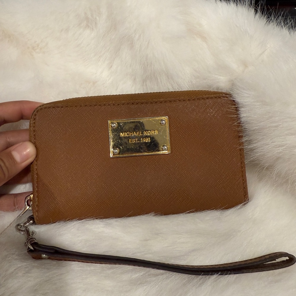Michael Kors Tan Wristlet with Gold Accents